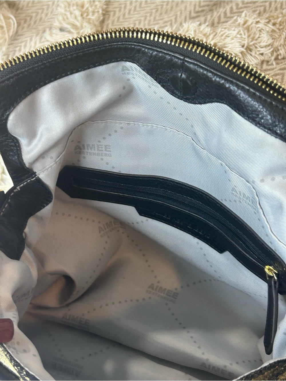 Aimee Kestenberg Black Leather Satchel with Gold Metallic Detail - Picture 6 of 12